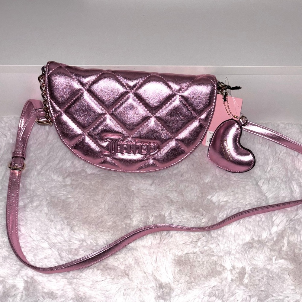NEW!! 💞Juicy Couture Shiny Pink Quilted Crossbody Bag! 💖